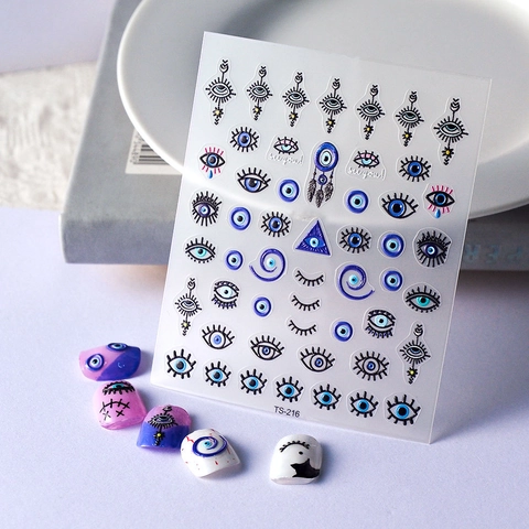 Pegatinas Uñas Ojo Malvado 5D Relieve Nazar Calcomanías Manicura Azul Mariposa Corazón Diseño Auto Adhesivo Decoración Uñas DIY