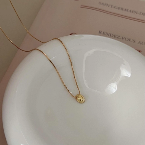 Collana Con Ciondolo A Piccola Bacca In Argento Sterling 925 Minimalista Lucido Ovale Gioielli Per Donne Quotidiani