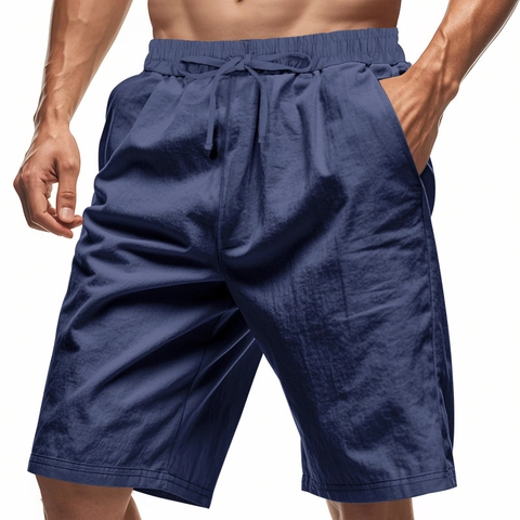 Men's Casual Linen Shorts Breathable Quick Dry Beach Five-Point Pants Summer Sports Linen Polyester Blend Straight Shorts