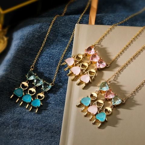 Kupfer Vergoldet Zirkon Herz Junge Mädchen Figur Anhänger Halskette Minimalistisch Süßer Cartoon Schmuck Damen Mädchen