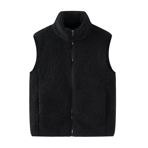 Gilet In Pile Sherpa Da Uomo Collo Alto Cerniera Spesso Caldo Colore Solido Casual Outdoor Inverno Giacca Senza Maniche