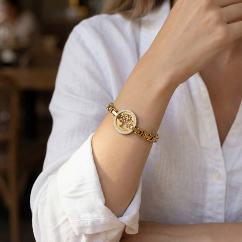 Bracciale Albero Della Vita Acciaio Inossidabile Zircone Catena Bizantina Ciondolo Cavo Donne Moda Di Lusso Gioiello