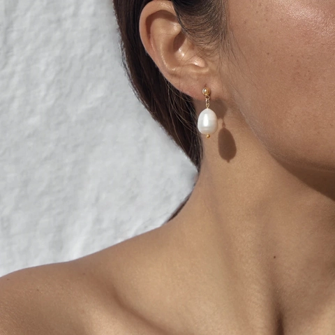 Elegant Baroque Freshwater Pearl Drop Earrings Stainless Steel Gold Plated Minimalist Jewelry For Women