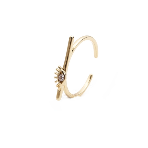 Evil Eye Offener Ring Kupfer Zirkonia Mikropave Geometrisch Verstellbarer Schmuck Für Damen Trendiges Minimalistisches Wimperndesign