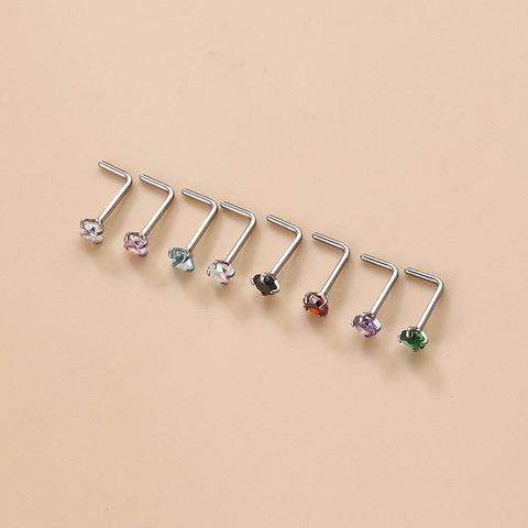 Piercing De Nariz En Forma De L Acero Inoxidable Circonita Cúbica Redonda Joyería Simple Y De Moda
