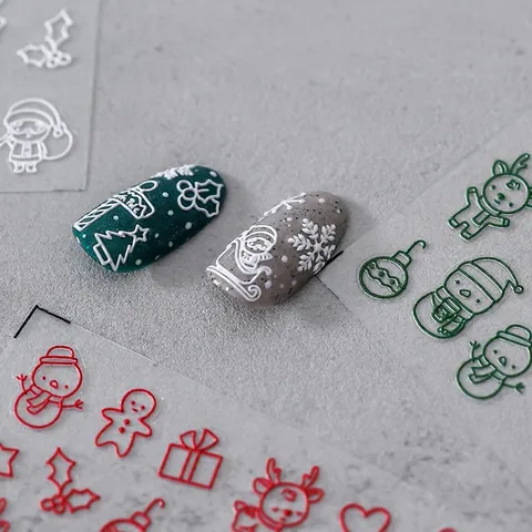 Pegatinas Uñas Navidad 3D Relieve Autoadhesivas Rojo Verde Blanco Calcomanías Manicura Fiesta Papá Noel Muñeco Nieve
