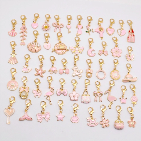 Cute Pink Enamel Alloy Charms For Shoes Bags Heart Flower Animal Lobster Clasp Pendant DIY Jewelry Decoration Accessories