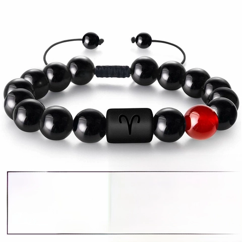 Pulsera De Cuentas De Signos Del Zodiaco Piedra Natural Ágata Ojo De Tigre Cuerda Tejida Ajustable Joyería Unisex