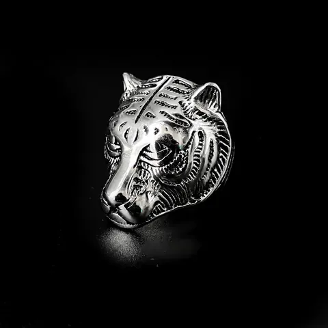 Men's Punk Stainless Steel Tiger Head Ring Cool Domineering Animal Signet Band Ring Vintage Masculine Fashion Jewelry Accessory