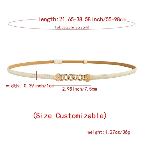 Ceinture Décorative Mince Pour Femmes En Similicuir Avec Boucle En Chaîne Métallique Élastique Pour Robes Élégant