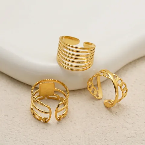 Anillos Abiertos Ajustables Acero Inoxidable Chapado En Oro 18K Geométrico Hueco Multicapa Incrustación Concha Joyería Para Mujer