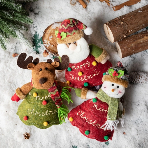 Christmas Gift Bag Fabric Felt Plush Doll Santa Snowman Reindeer Apple Pouch Holiday Decor Cartoon Festive