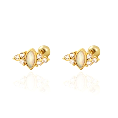 Orecchini a Bottone in Argento Sterling 925 Con Opale Artificiale Marquise Strass e Chiusura a Vite Gioielli Donna