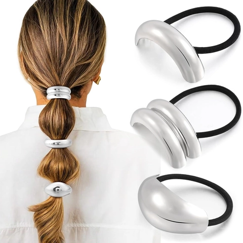 Minimalist Metallic Ponytail Cuff Hair Ties Alloy Rhinestone Elastic Hair Bands For Women Elegant Accessory