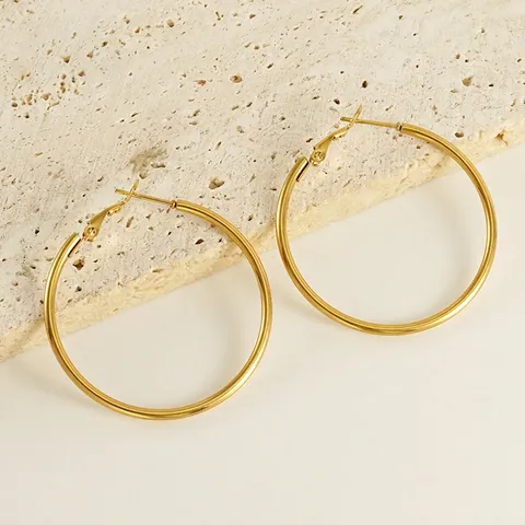 18K Gold Plated Stainless Steel Hoop Earrings Women Large High Polished Round Circle Geometric Minimalist Fashion Jewelry
