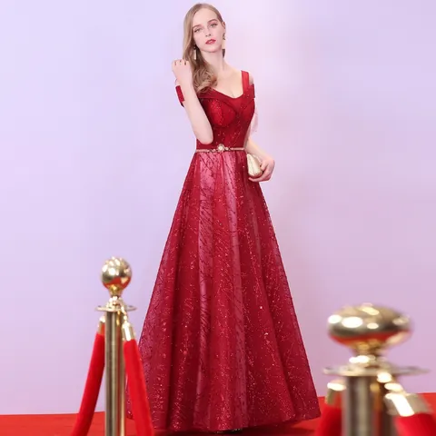 Elegante Avondjurk Met Pailletten Off Shoulder V Hals A Lijn Vloerlengte Formele Feestjurk Voor Dames