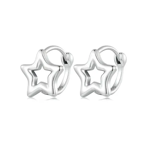 Orecchini A Cerchio A Stella In Argento Sterling 925 Lucidati Gioielli Geometrici Donne Elegante Accessorio Regalo
