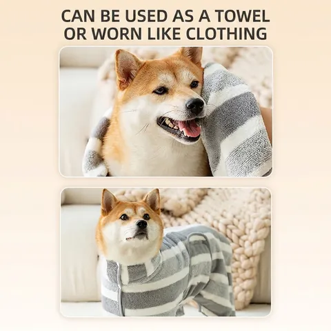 Dog Bathrobe Soft Coral Fleece Absorbent Towel Fast Drying Pet Bath Robe With Hood For Small Medium Large Dogs Cats