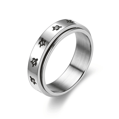 Stainless Steel Spinner Ring For Anxiety Relief Unisex Rotating Finger Ring With Cross Turtle Pattern Punk Jewelry Gift