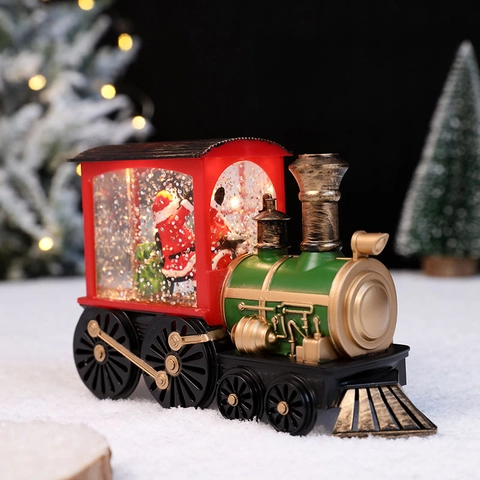 Vintage Kersttrein Sneeuwbol Lantaarn LED Verlichte Glitter Decor Voor Tafel Decoratie Kerstman Sneeuwpop