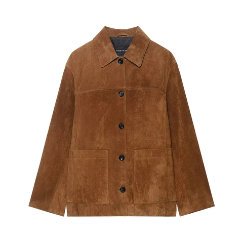 Chaqueta de Ante Sintético para Mujer con Solapa Casual Color Sólido Botonadura Sencilla Largo Medio Manga Larga con Bolsillos