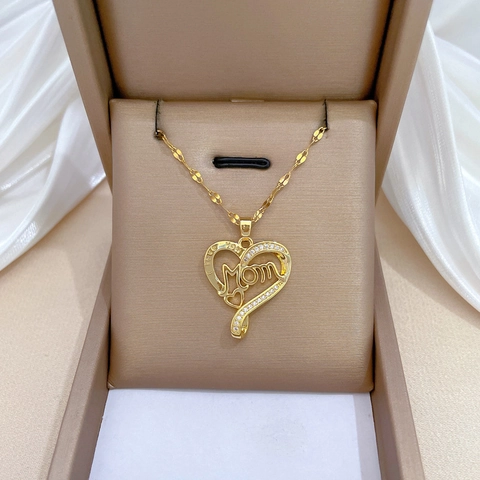 Edelstahl Kupfer Herz Anhänger Halskette Mit Strass Für Mama Ich Liebe Dich Schmetterling Buchstabe Gold Schlüsselbeinkette Schmuck Geschenk Für Damen