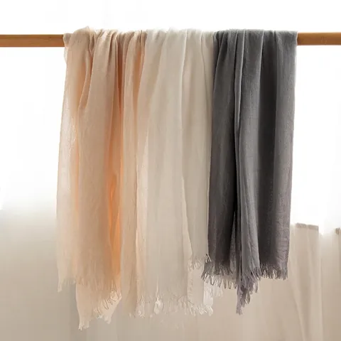 Women Lightweight Polyester Viscose Solid Color Scarf Long Shawl With Fringed Hem Breathable Sun Protection Wrap Shawl