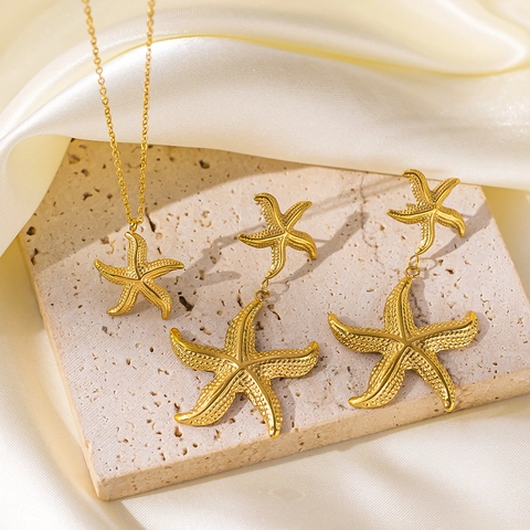 Collier Pendentif Étoile de Mer à la Mode en Acier Titane Or Boucles d'Oreilles Étoile de Mer Ensemble de Bijoux pour Femmes