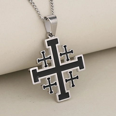 Collar Con Colgante De Cruz De Jerusalén Acero Inoxidable Esmalte Joyería Religiosa Hip Hop Gótica Para Hombre