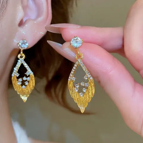Hollow Leaf Drop Earrings With Rhinestone And 925 Sterling Silver Earring Post Vintage Luxury Jewelry For Women