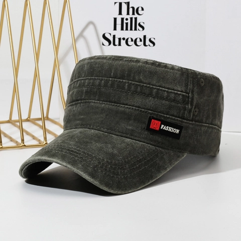 Gewaschene Baumwolle Cadet Cap Militär Stil Flat Top Hut Distressed Verstellbar Outdoor Sonnenschutz Mode Für Herren Damen