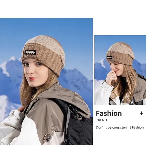 Gorro De Punto De Invierno Acrílico Suave Cálido Rayas Bloque De Color Decoración De Parche Esquí Al Aire Libre Hombres Mujeres