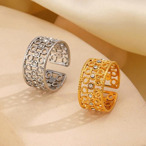 Anello Regolabile Cavo Circolare Geometrico In Acciaio Inossidabile Con Strass Gioielli Moda Retrò Per Donna