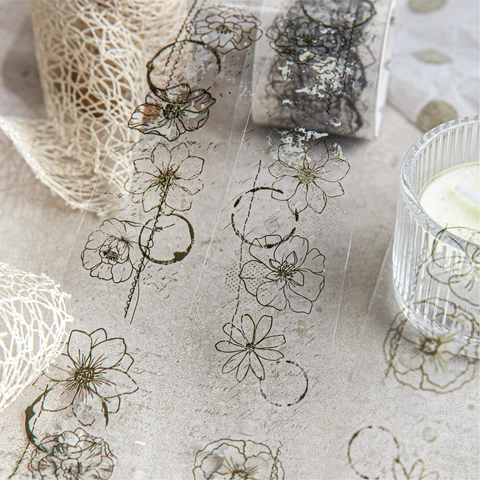 Vintage PET Dekoratives Klebeband Blumen Schmetterling Tintenflecken Transparent Scrapbooking Washi Tape Für Bastelarbeiten Schreibwaren