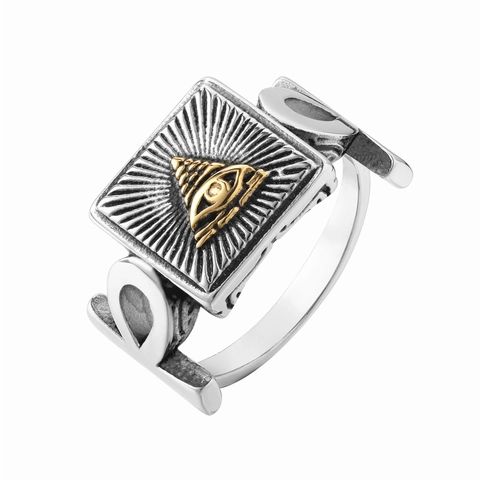 Vintage Eye Of Providence Pyramid Ring Men Titanium Steel Masonic All Seeing Eye Square Signet Gothic Punk Jewelry