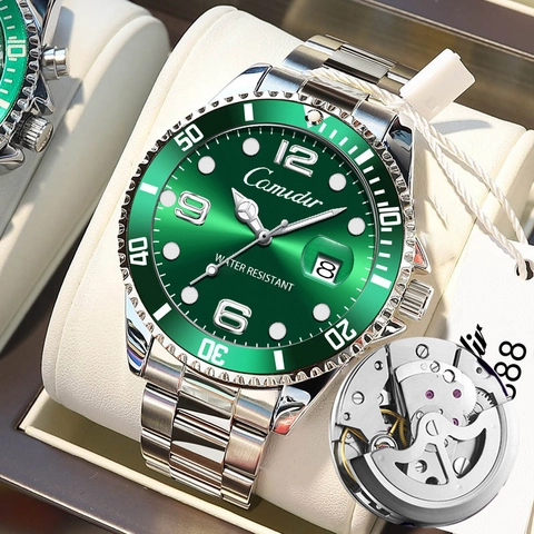 Men Quartz Watch Stainless Steel Strap Alloy Case Luminous Waterproof Calendar Date Window Diving Style Business Fashion