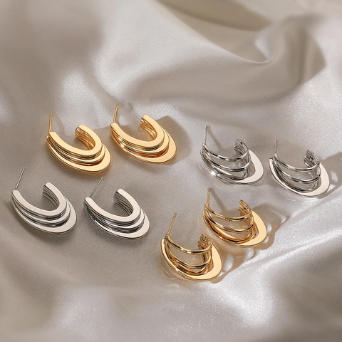 Multi Layer U-Förmige Creolen Kupfer Gold Plattiert Mit 925 Sterling Silber Ohrstecker Minimalistischer Schmuck Damen