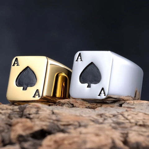 Anello Sigillo Asso Di Picche In Acciaio Inossidabile Tema Poker Stile Punk Rock Gioielli Per Uomo