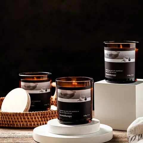 Aromatherapy Scented Candle Soy Wax Essential Oil Glass Jar Wood Lid Handmade Natural Relaxing Indoor Home Decor Gift
