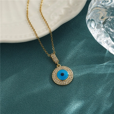 Evil Eye Anhänger Halskette Edelstahl Vergoldet Blau Zirkonia Minimalistischer Modeschmuck Für Damen Geschenk