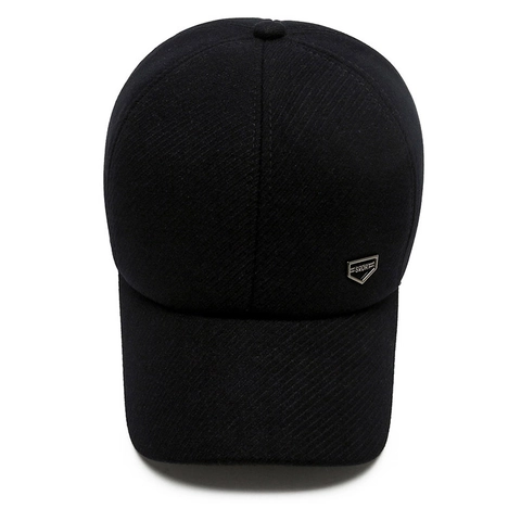 Men Winter Woolen Baseball Cap Warm Fleece Lined With Hidden Ear Flaps Outdoor Casual Hat Metal Sport Logo Gift For Dad