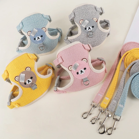 Süße Cartoon Bär Haustier Geschirr Und Leine Set Atmungsaktive Mesh Gewebe Weste Für Kleine Hunde Katzen Kaninchen Verstellbar