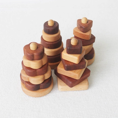 Montessori Wooden Rainbow Stacking Toy Geometric Shape Sorting Building Blocks Educational Balancing Tower For Toddler Baby