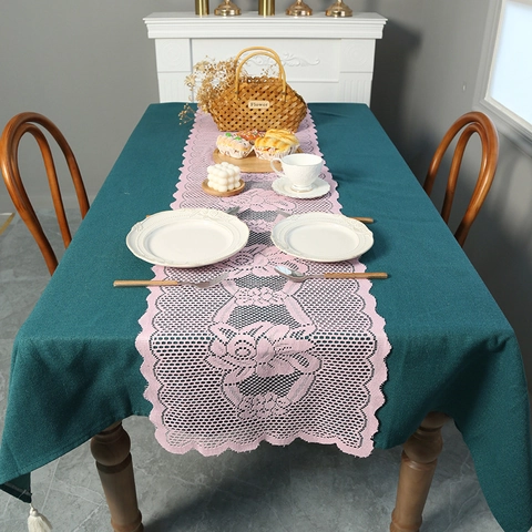 Spitzen Tischläufer Ausgehöhlt Blumig Wirkware Rechteckige Tischdecke Amerikanischer Landhausstil Vintage Esstisch Dekoration