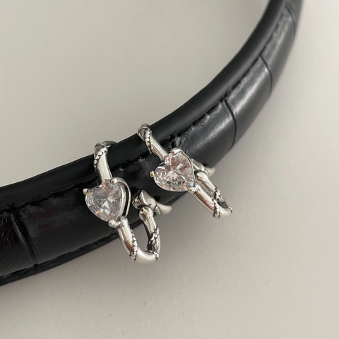 Orecchini A Lobo A Cuore Con Zircone E Perno In Argento Sterling 925 Incisione Vintage Gioielli Minimalisti Donna
