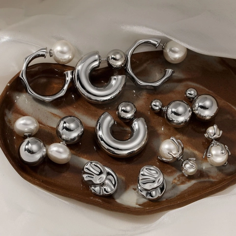 Pendientes De Perlas Artificiales De Acero Inoxidable Chapado En Oro PVD Impermeable Hipoalergénico Joyería Geométrica Para Mujeres