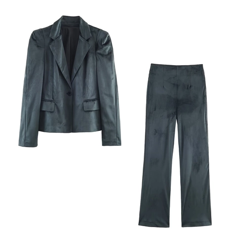 Blazer In Velluto Slim Fit Con Revers E Pantaloni A Gamba Larga Da Donna Completi Da Ufficio Eleganti