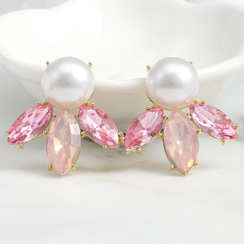 Luxury Alloy Artificial Pearl Rhinestone Water Drop Earrings For Women Elegant Multi-Color Gemstone Inlaid Banquet Party Jewelry