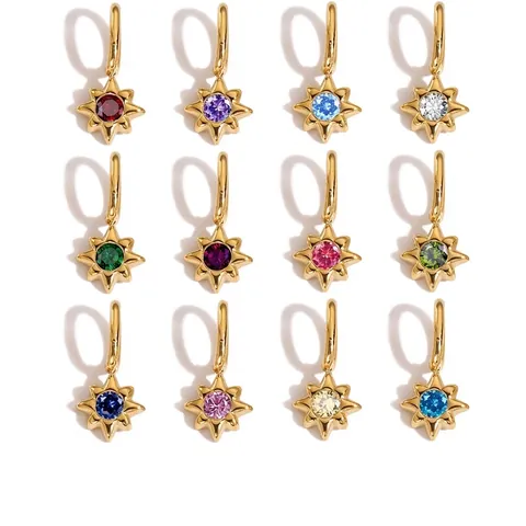 Roestvrij Stalen Geboortesteen Ster Hanger Voor Sieraden Maken DIY Armband Ketting Strass Ingelegd Verguld Kleine Ster Charm