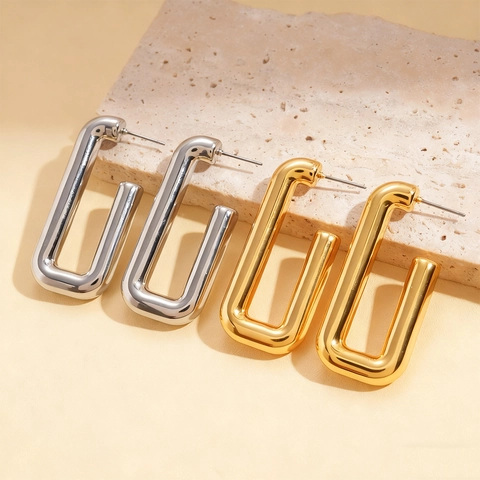 Orecchini Metallici Geometrici Rettangolari A Forma Di U Con 925 Sterling Silver Earring Post
